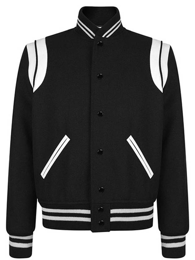 Teddy Bomber Jacket in Wool Black White - SAINT LAURENT - BALAAN 2