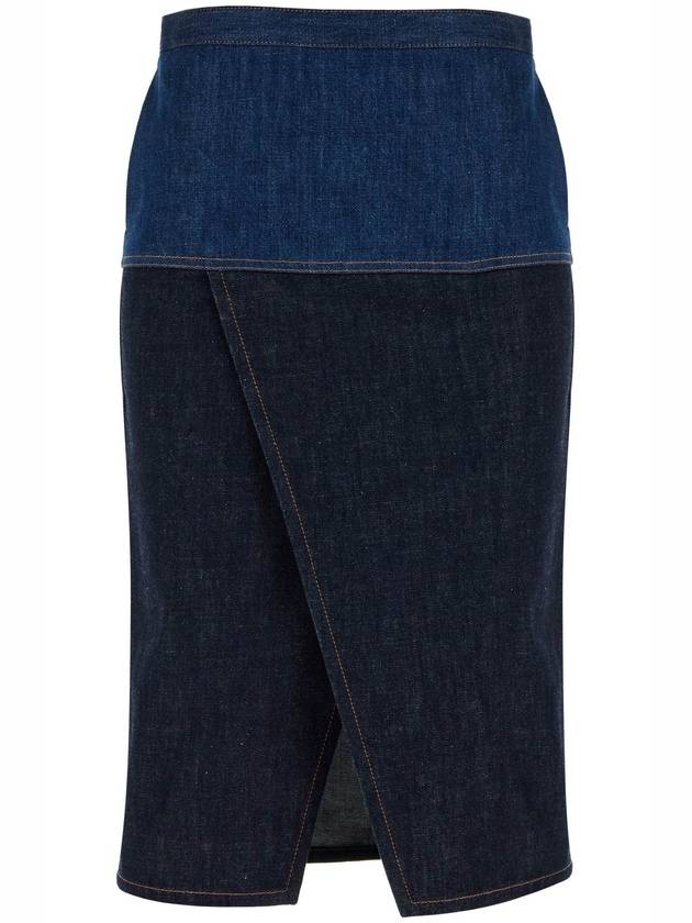 Two Tone Denim Pencil Skirt Blue - FENDI - BALAAN 2