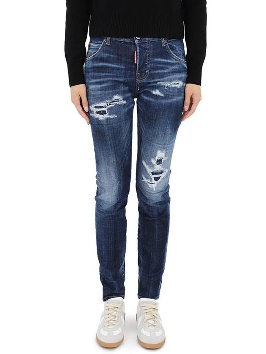 Women's back pocket mini logo denim straight jeans blue - DSQUARED2 - BALAAN 2