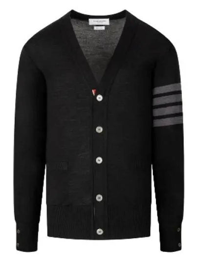 Men's Classic V-neck Merino Wool Cardigan Black - THOM BROWNE - BALAAN 2