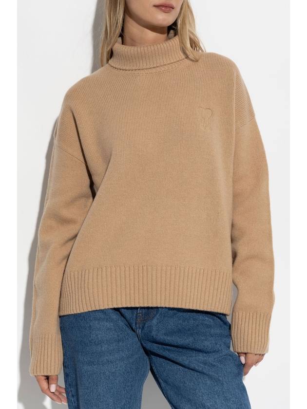 Ami Alexandre Mattiussi Wool Turtleneck, Women's, Beige - AMI - BALAAN 3