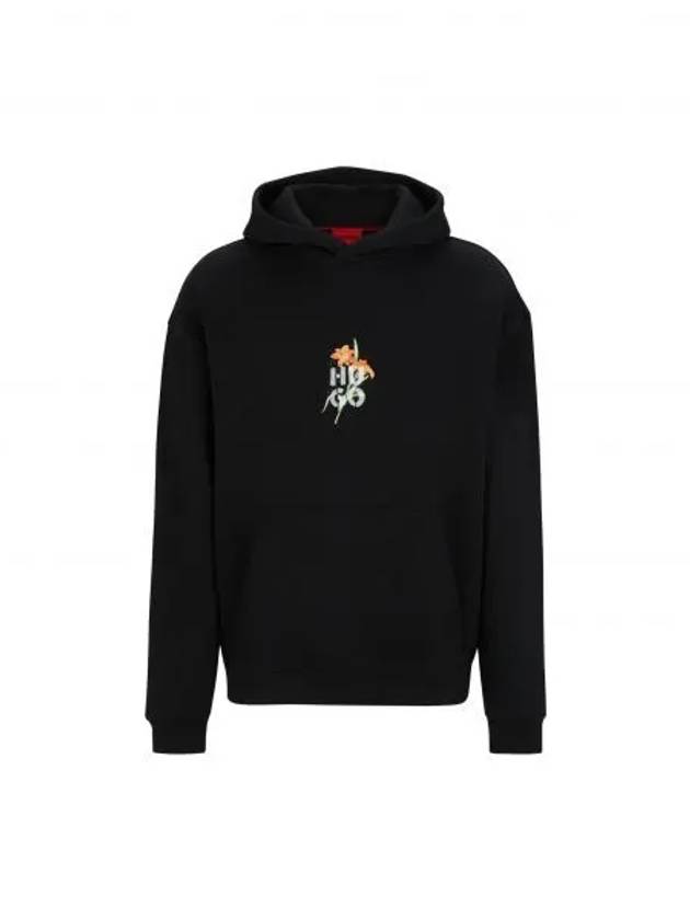 Floral Artwork Oversized Fit Hoodie Black - HUGO BOSS - BALAAN 2