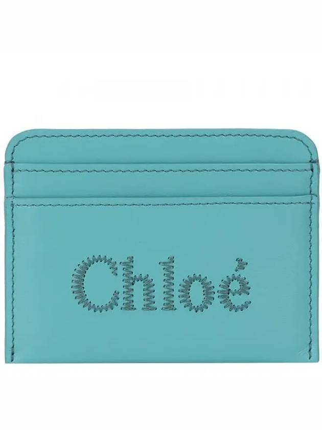 Sense Embroidered Logo Calfskin Card Wallet Light Blue - CHLOE - BALAAN 2