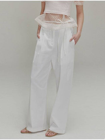 Ribbon cotton two tuck wide pants_White - OPENING SUNSHINE - BALAAN 1