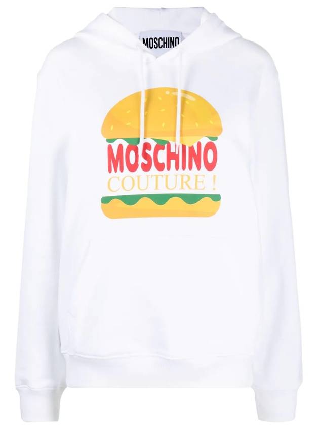 Women's Burger Logo Hooded Top White - MOSCHINO - BALAAN 1