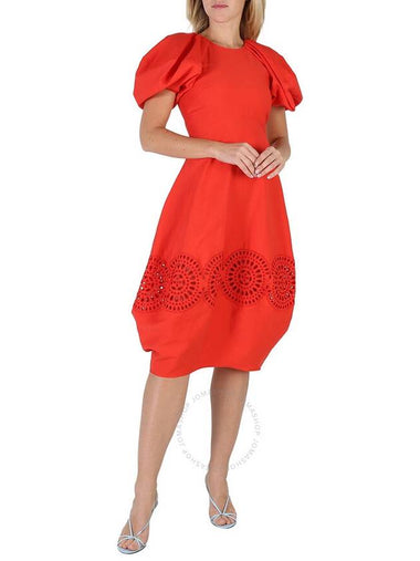 Stella Mccartney Bright Red Broderie Anglaise Puff-Sleeve Dress, Brand Size 38 (US Size 4) - STELLA MCCARTNEY - BALAAN 1