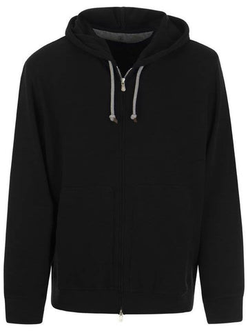 Tech Cotton Zip-Up Hoodie Black - BRUNELLO CUCINELLI - BALAAN 1