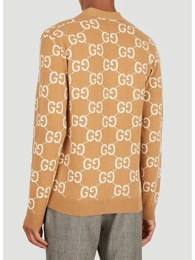 GG V-neck Wool Jacquard Cardigan Beige - GUCCI - BALAAN 5