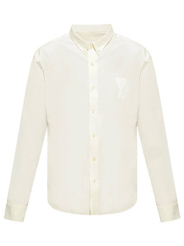 Big Heart Logo Short Sleeve Shirt Ivory - AMI - BALAAN 1