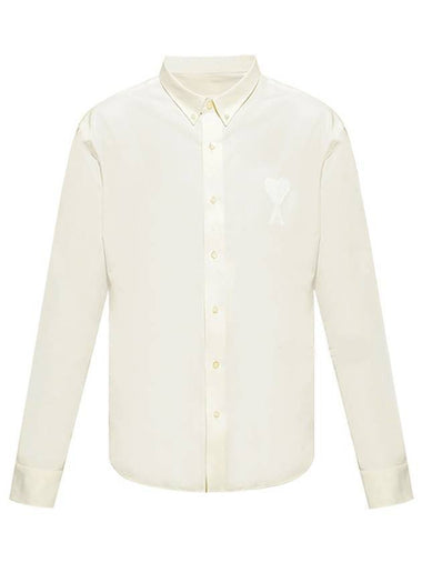 Big Heart Logo Short Sleeve Shirt Ivory - AMI - BALAAN 1