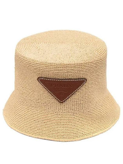 Triangular logo patch raffia bucket hat beige - PRADA - BALAAN 2