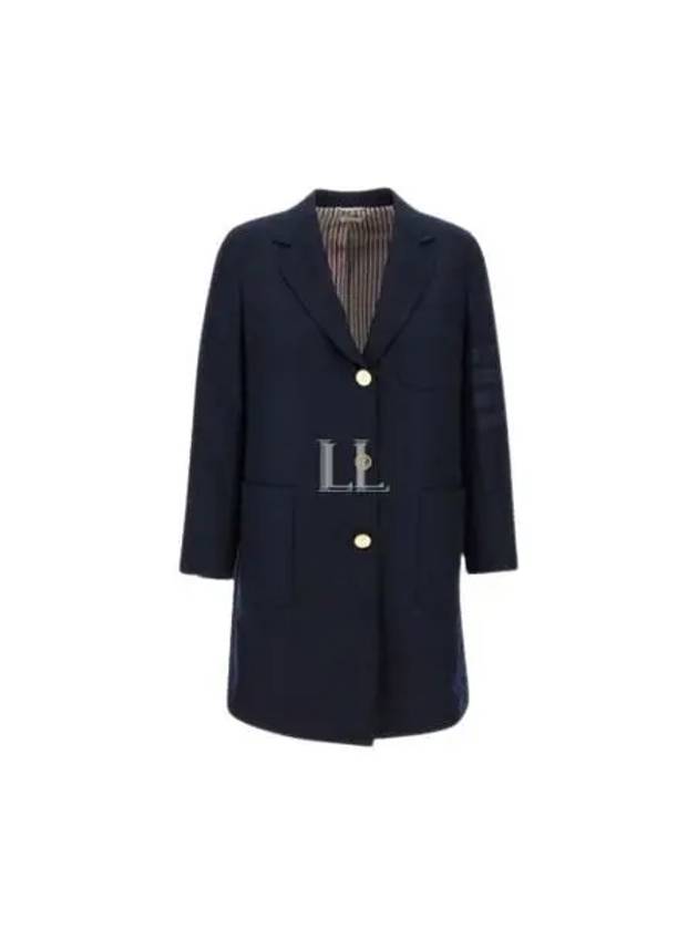 Flannel Sack 4 Bar Wool Cashmere Single Coat Navy - THOM BROWNE - BALAAN 2