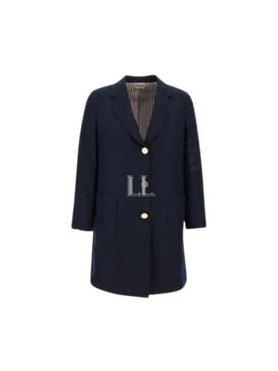 Flannel Sack 4 Bar Wool Cashmere Single Coat Navy - THOM BROWNE - BALAAN 2