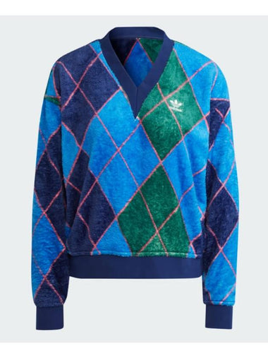 Argyle Fluffy V-Neck Sweatshirt Green Blue - ADIDAS - BALAAN 1