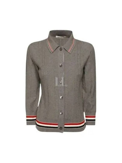 High Twist Cotton Stripe Polo Cardigan Grey - THOM BROWNE - BALAAN 2