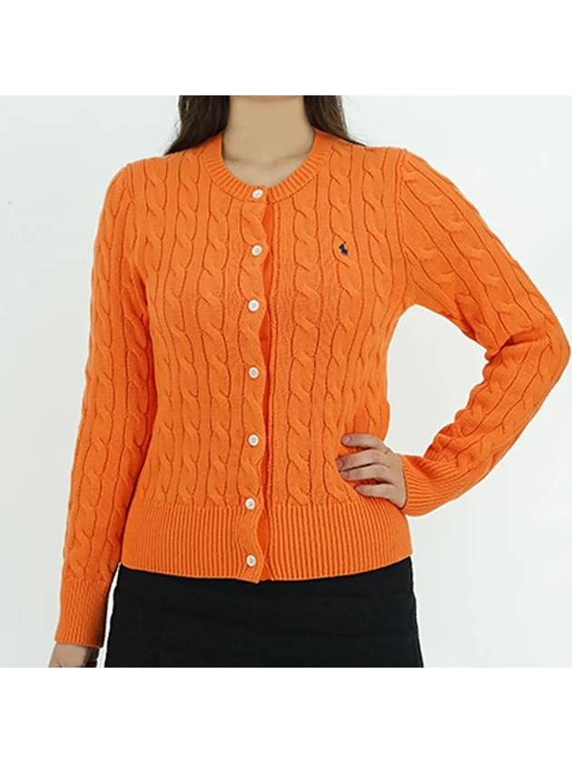 Women's Embroidered Logo Pony Cable Cardigan Orange - POLO RALPH LAUREN - BALAAN 3