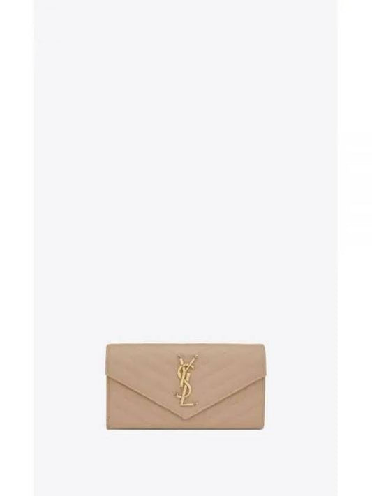 Matelasse Monogram Quilted Leather Flap Long Wallet Dark Beige - SAINT LAURENT - BALAAN.