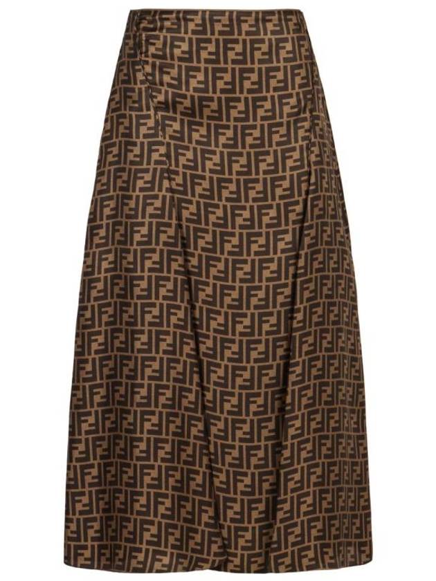 FF Motif Silk Twill A-line Skirt Brown - FENDI - BALAAN 2