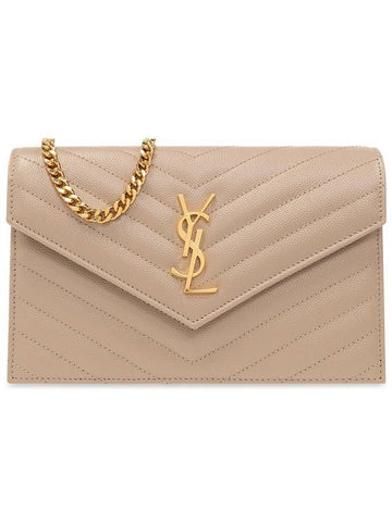 Women's Logo Envelope Chain Long Wallet Dark Beige - SAINT LAURENT - BALAAN 1