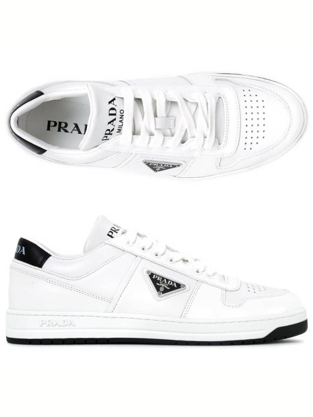 Downtown Triagle Logo Leather Low Top Sneakers White - PRADA - BALAAN 2