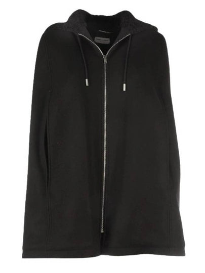 Women's Virgin Wool Hooded Jacket Black - SAINT LAURENT - BALAAN 2