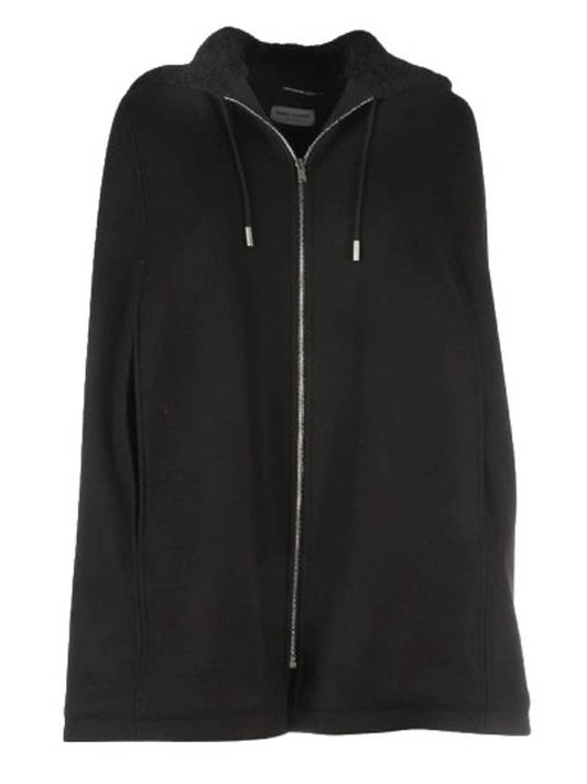 Women's Virgin Wool Hooded Jacket Black - SAINT LAURENT - BALAAN 1