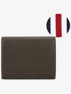 Pebble Grained Leather Double Card Wallet Dark Brown - THOM BROWNE - BALAAN 3