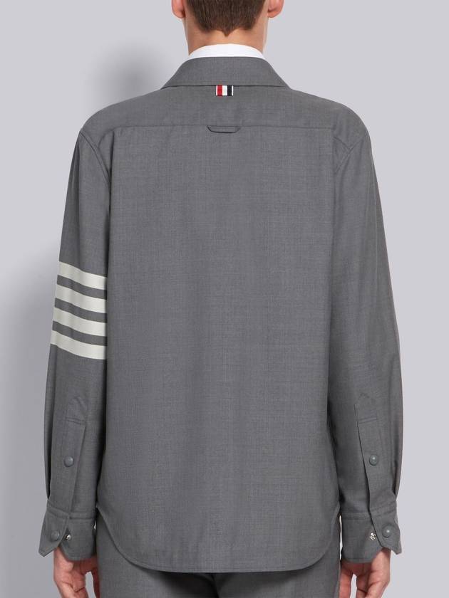 4 Bar Stripe Plain Weaving Wool Long Sleeve Shirt Grey - THOM BROWNE - BALAAN 4