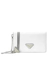triangle logo brushed leather shoulder bag white - PRADA - BALAAN.