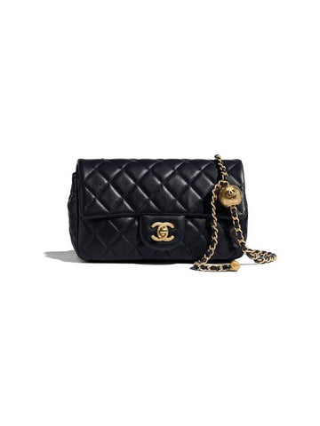 Classic New Mini Gold Ball Flap Lambskin Gold Metal Cross Bag Black - CHANEL - BALAAN 1