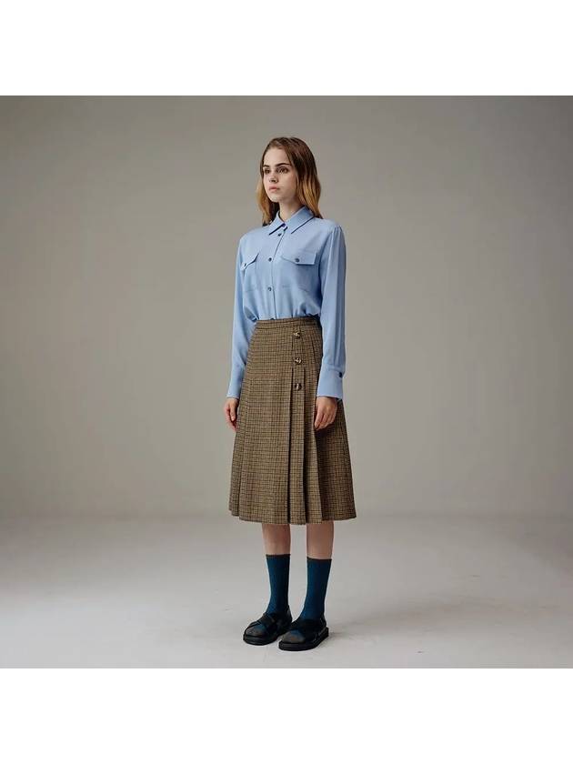 Check Wool Pleats Skirt Brown - VOYONN - BALAAN 4