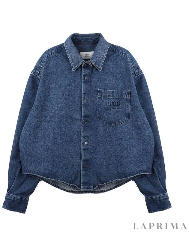 Washed Button-Up Denim Jacket Blue - AMI - BALAAN 9