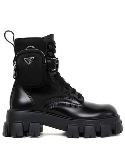 Monolith Brushed Leather Nylon Combat Boots Black - PRADA - BALAAN 2