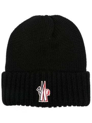 Grenoble Logo Applique Virgin Wool Beanie Black - MONCLER - BALAAN 1