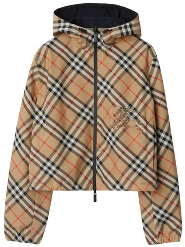 Crop Reversible Check Hooded Jacket Sand - BURBERRY - BALAAN 1