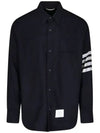 4 Bar Stripe Plain Weaving Wool Long Sleeve Shirt Navy - THOM BROWNE - BALAAN 2