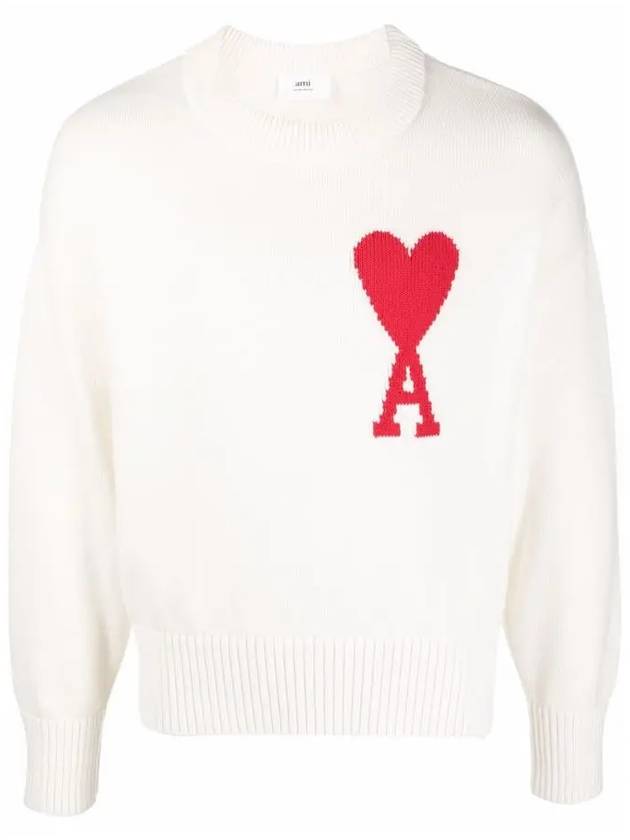 Big Heart Logo Knit Top White - AMI - BALAAN 3