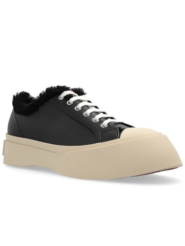 Women s Lace Pablo Shearling Leather Low Top Sneakers Black - MARNI - BALAAN 5