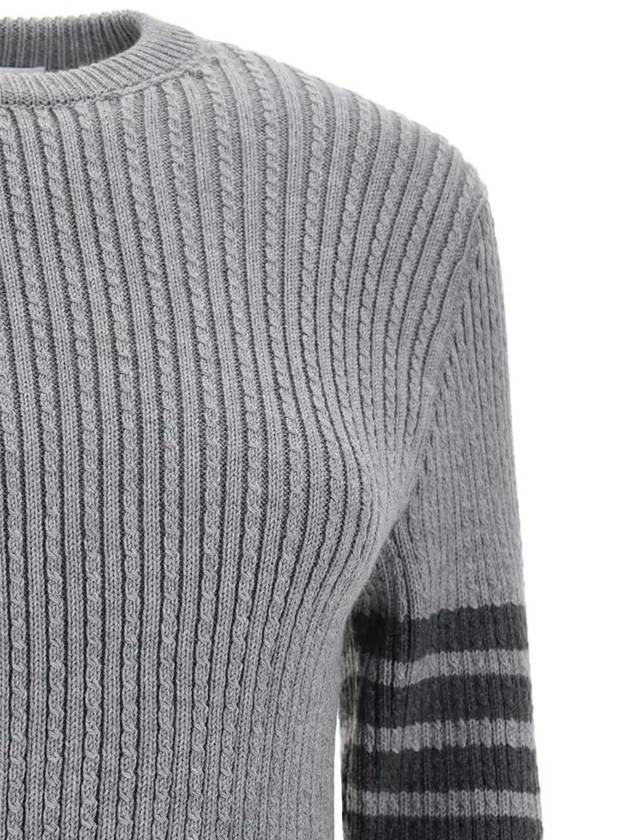 4 Bar Stripe Cable Knit Top Grey - THOM BROWNE - BALAAN 5