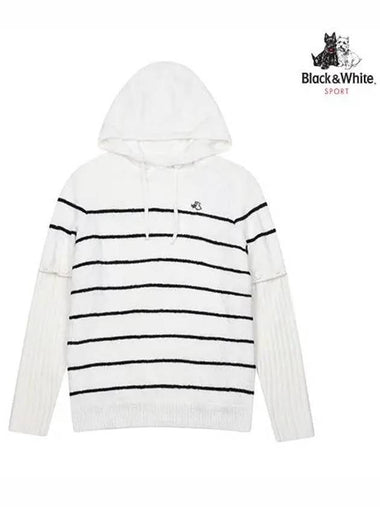 Women s Winter Striped Short Sleeve Warmer Hoodie 2622LXKR WHITE - BLACK&WHITE - BALAAN 1