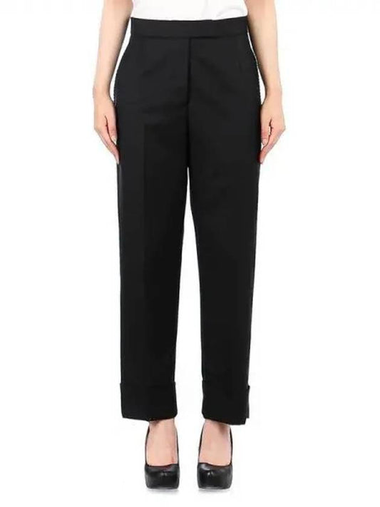 Twill Low Rise Cigarette Wide Pants Black - THOM BROWNE - BALAAN 2