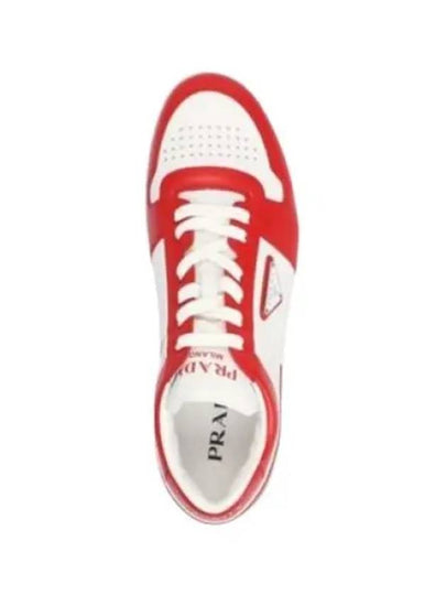 Men's Downtown Triangle Logo Leather Low Top Sneakers White Lacquer Red - PRADA - BALAAN 2