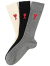 HEART LOGO SOCKS 3PCS SET BFUSC606 - AMI - BALAAN 1