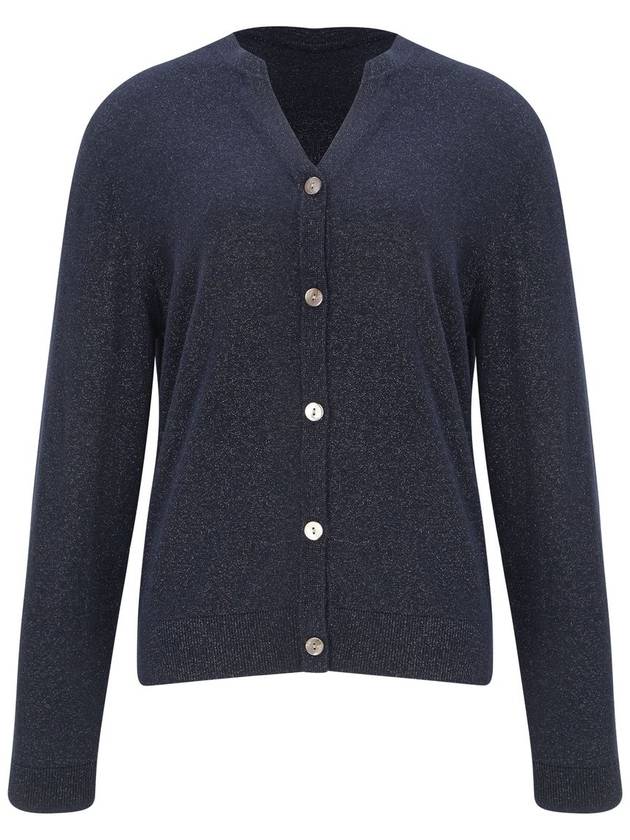 Glitter Notch Neck Knit Cardigan Navy - CALLAITE - BALAAN 1