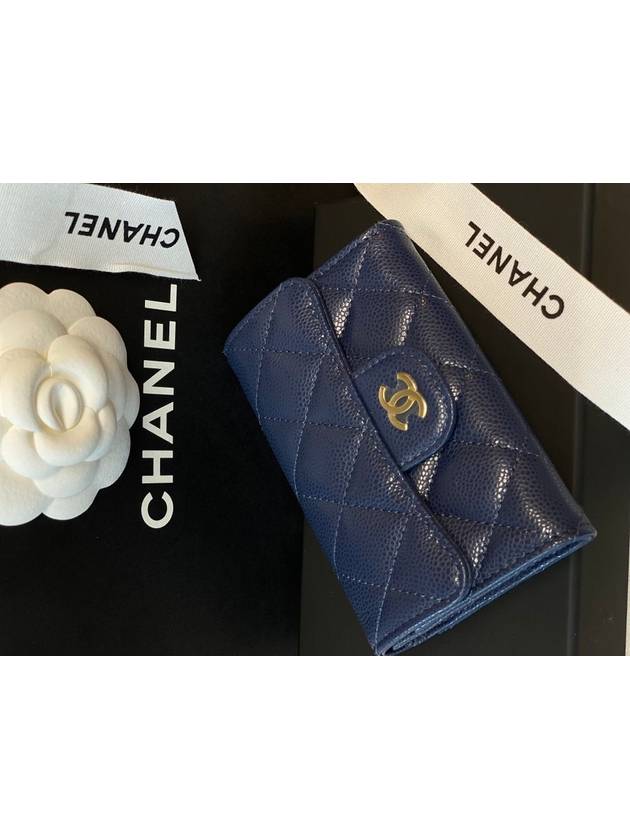 Classic gold caviar card wallet navy - CHANEL - BALAAN 3