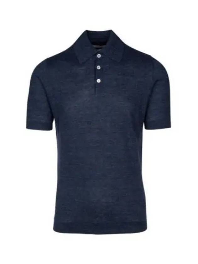 Ribbed Collar Slub Texture Polo Shirt Navy - BRUNELLO CUCINELLI - BALAAN 2