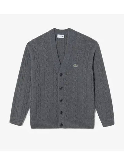 Men's Cable V Neck Cardigan Charcoal - LACOSTE - BALAAN 2