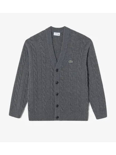 Men s cable V neck cardigan charcoal gray - LACOSTE - BALAAN 1