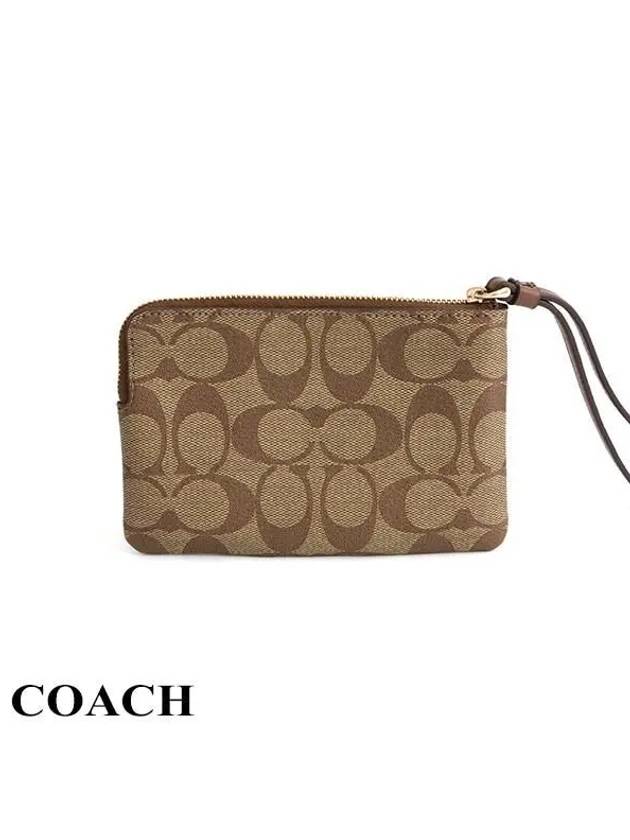 Corner Zipper Wristlet Signature Canvas Clutch Bag Brown - COACH - BALAAN 4