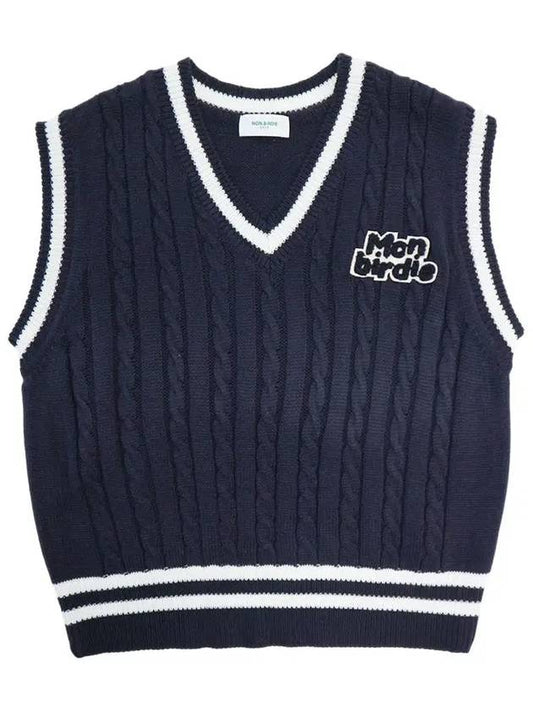 Buklwappen Cable Knit Vest NAVY - MONBIRDIE GOLF - BALAAN 2